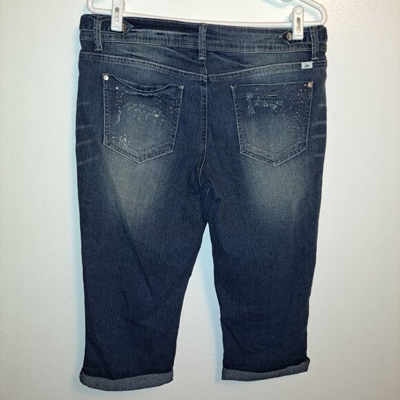 L.e.i  Jeans Ashley Lowrise Distressed Capris w/Rhinestone Embellishments NWT - Picture 7 of 11